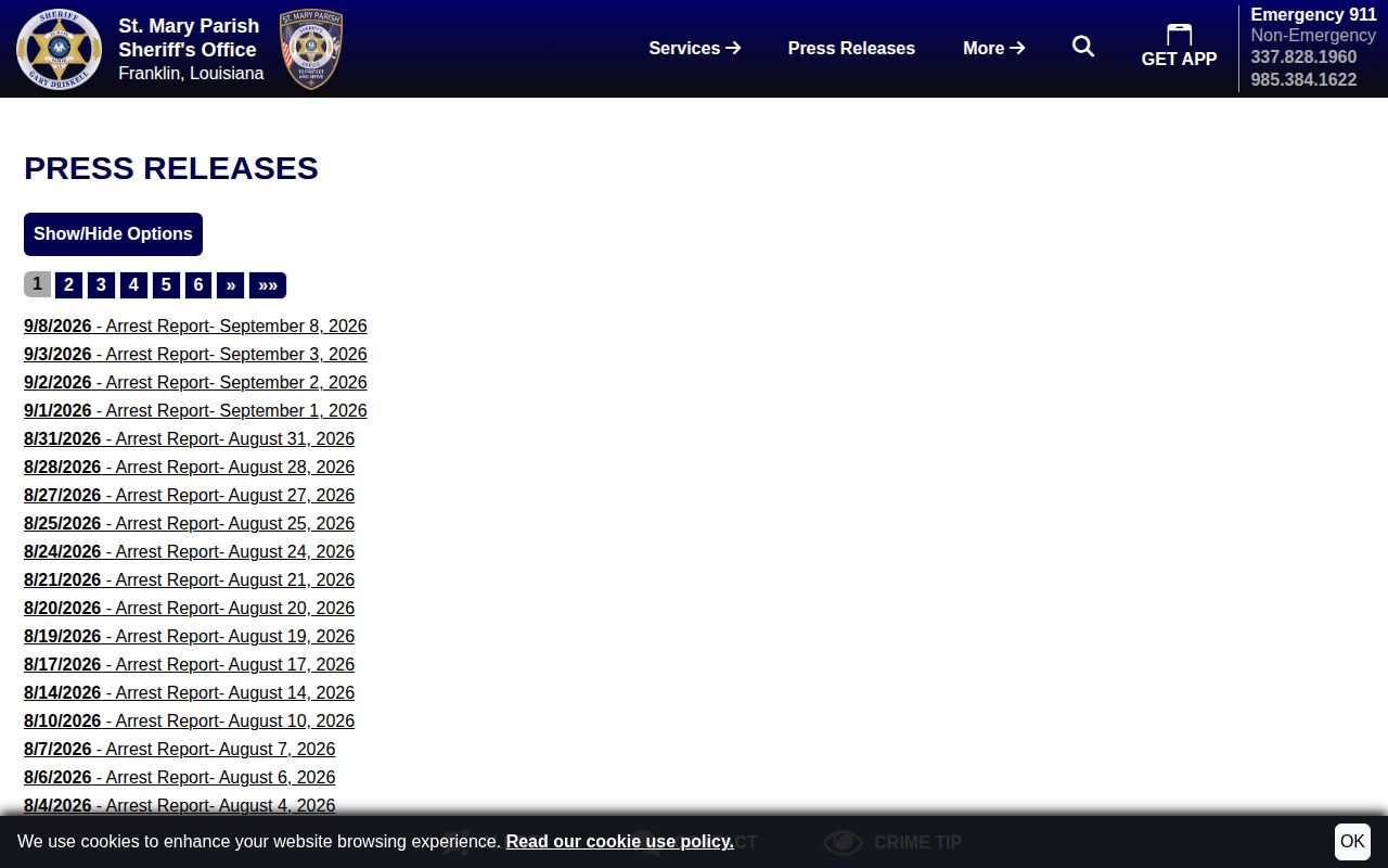 St. Mary Parish Sheriff press release and arrest report index