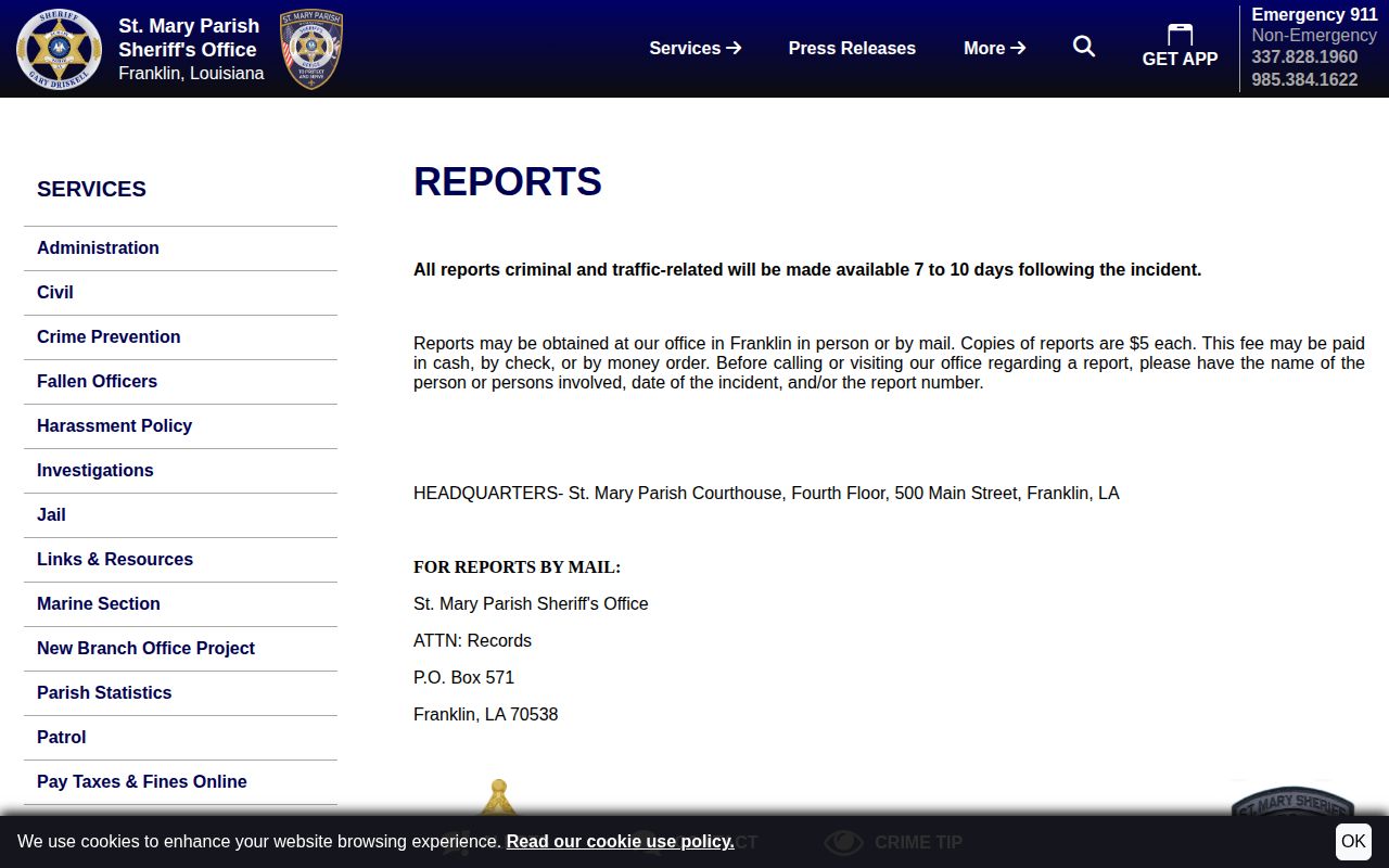 St. Mary Parish Sheriff records request information