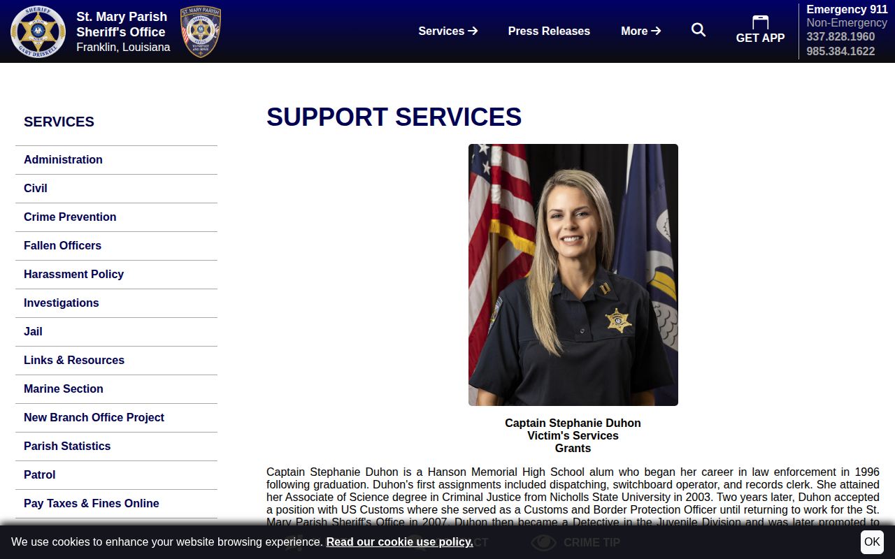 St. Mary Parish Sheriff's Office VINE support link