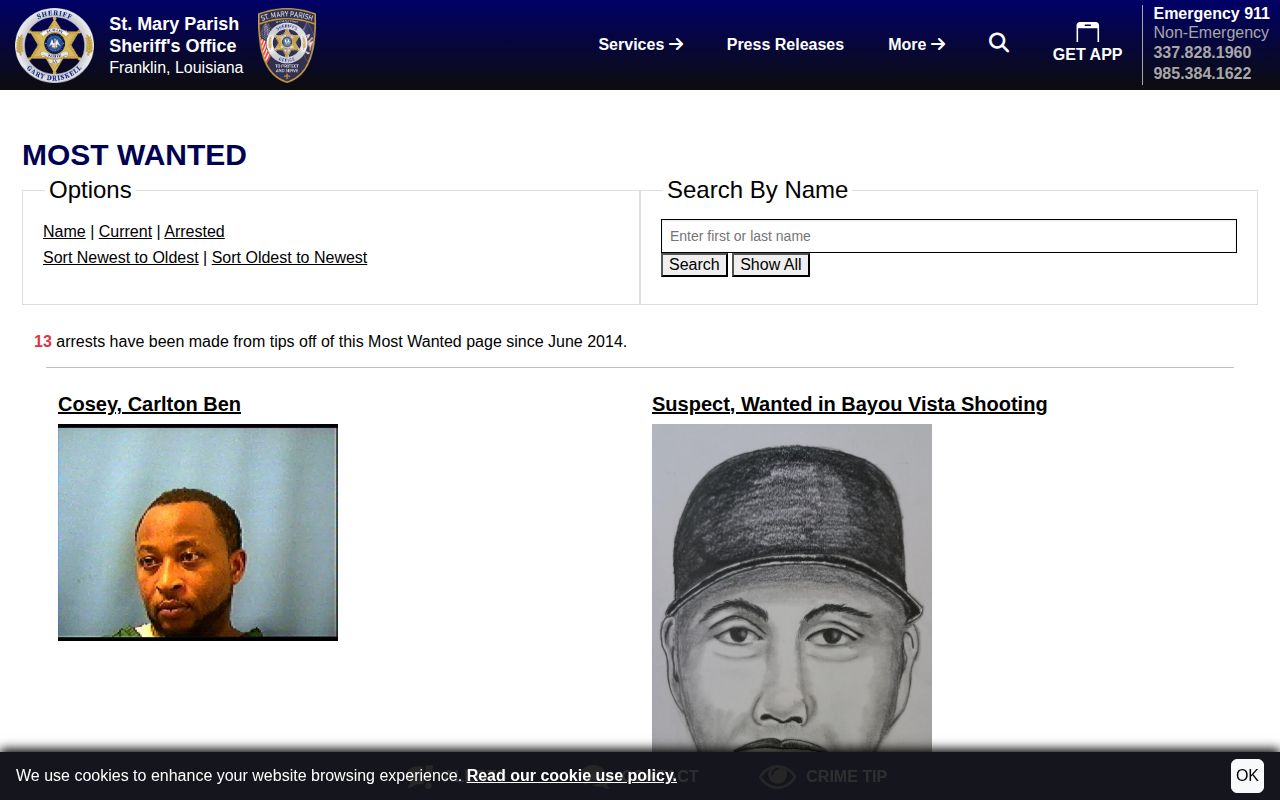 Official St. Mary Parish Sheriff most wanted page