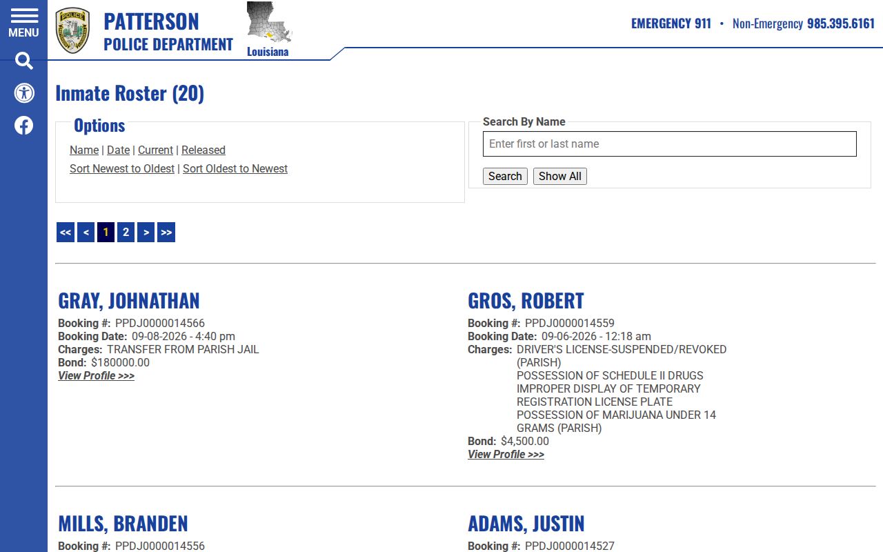 Official Patterson Police roster search and booking fields
