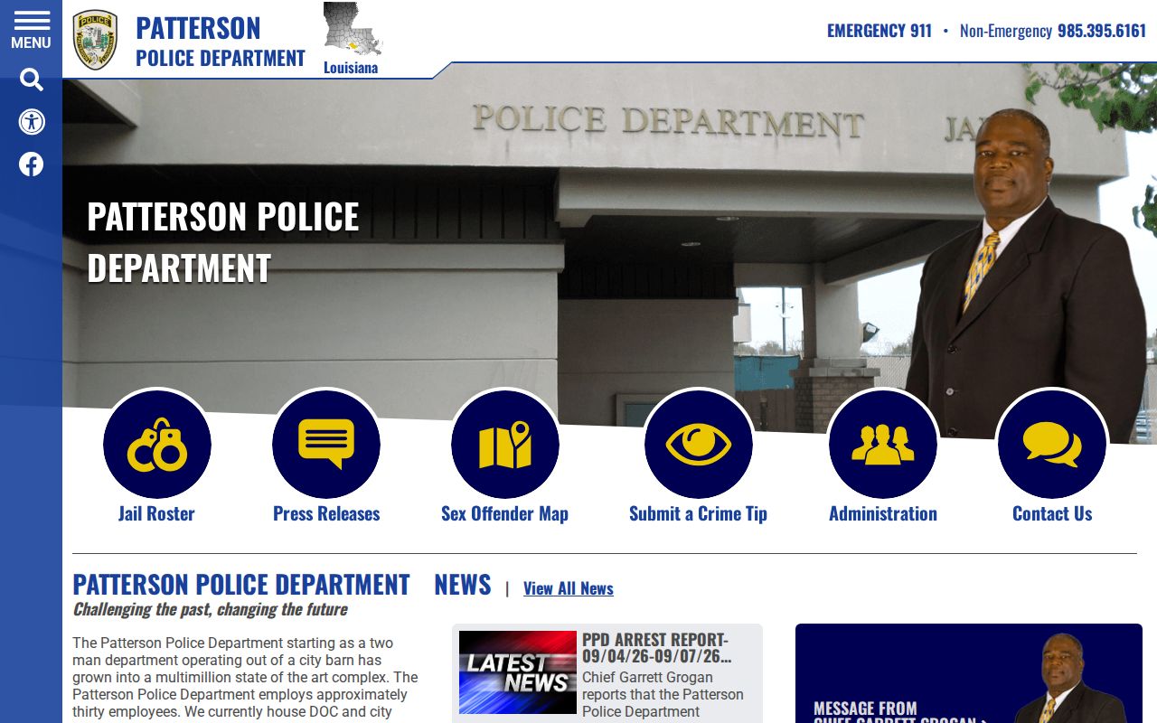 Patterson Police official website with department and custody information