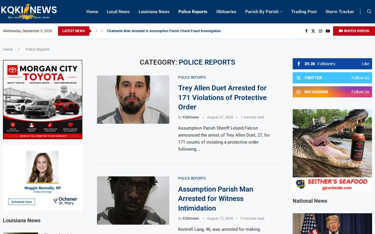 St. Mary Parish local police report news index